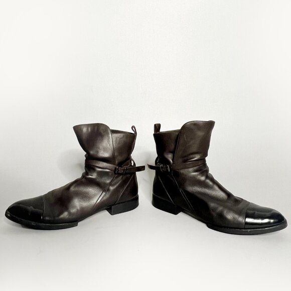 Alexander Wang Moto Boots Size 41 Women's Dark Brown And Black Leather Booties - Picture 3 of 11